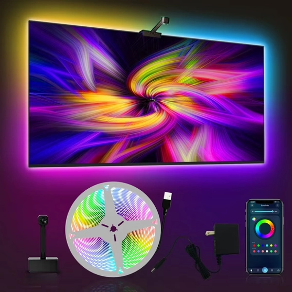 DAYBETTER TV LED Backlight with Camera, RGB-IC (2.4G Wi-Fi) 12.5ft for 55-65 inch TVs, App Control, Music Sync Lights,Led Light for TV,Bedroom,Computer,Gaming Room Decor,Party,HDTV Mood Lighting