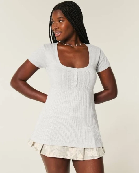 Women's Short-Sleeve Henley Babydoll Top
