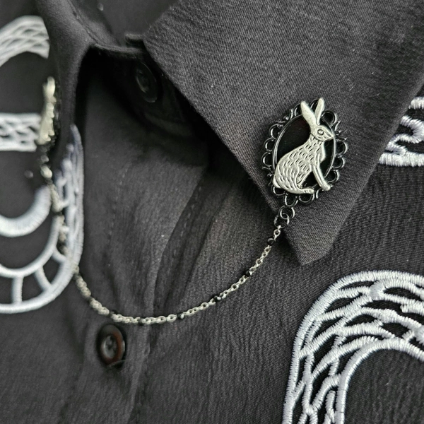 Victorian Collar Pin Chain. Silver Collar Chain. Rabbit Collar Pin. Collar Clips. Collar Pendant. Gothic Punk Jewelry. Lapel pins.