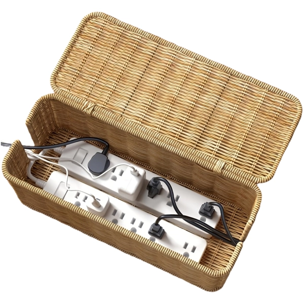 cable management box hand woven rattan hidden storage box - Temu