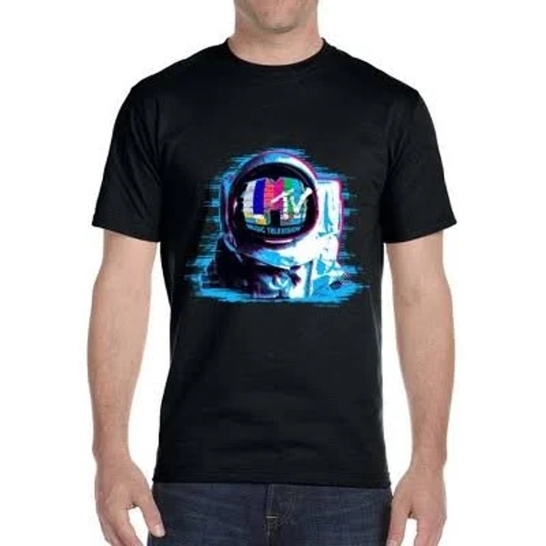 MTV Men's Music Television Glitch Moonman '80s Crewneck T-