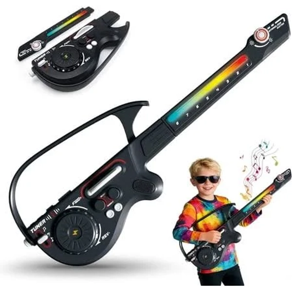 Electric Guitar for Kids, Stringless Guitars with DJ Turntable, Bluetooth & Lights, Musical Instrument Toys for Beginners Practice(Black)
