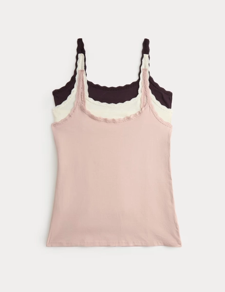 3pk Cotton Rich Lace Trim Vests