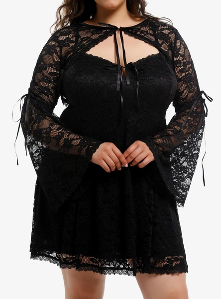 Cosmic Aura Black Lace Shrug Slip Dress Plus Size