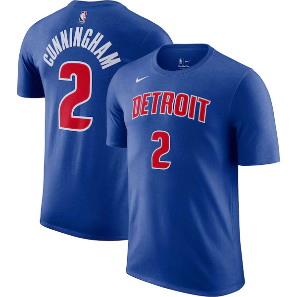 Men's Detroit Pistons Cade Cunningham Nike Blue Icon 2022/23 Name & Number T-Shirt