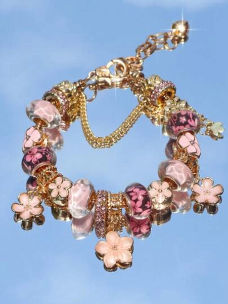 1pc Vintage Cherry Blossom Charm Bracelet, 1pc Classic Flower Charm Bracelet, Best Friend Gift Bracelet
