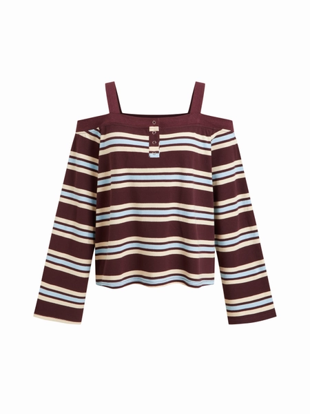 Cotton-blend Off-shoulder Striped Oversized Tank Tee