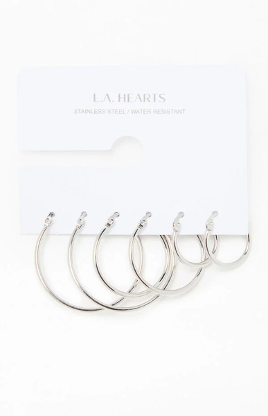 3 Pack Silver Thin Hoop Earrings
