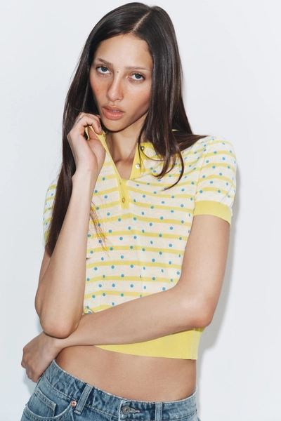 STRIPED KNIT POLO WITH POLKA DOTS - Multicolored - S