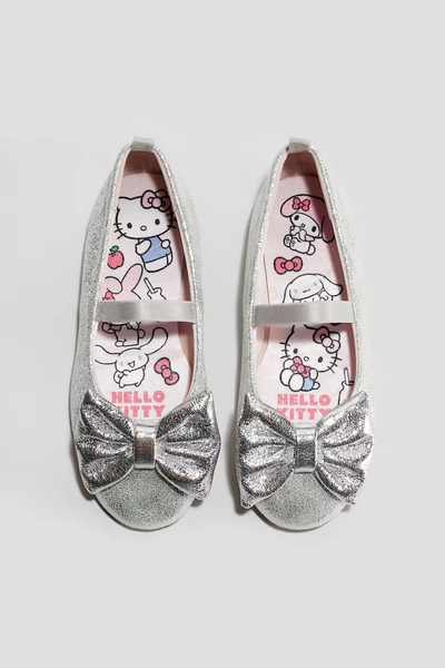 Glittery Ballet Flats with Bow - Silver-colored/Hello Kitty