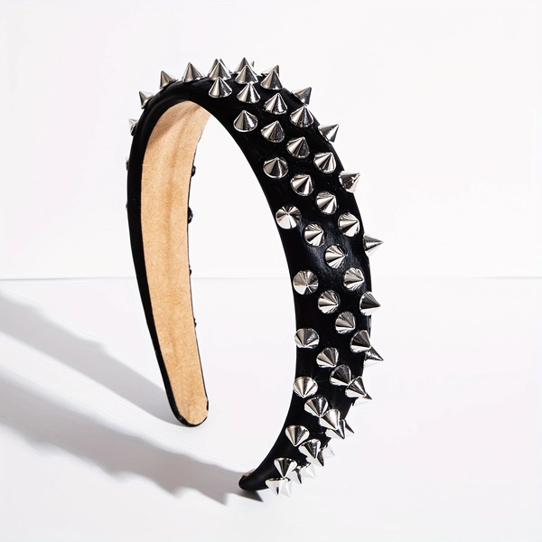 Women'S Wide Band Headband - Edgy Gothic Chic Hairband with Spiked Metallic accents, Non-Slip Hair Accessory for Parties, Everyday & Formal Events - Bold Statement Headpiece for Women, Party Hairband, Bohemian Style, Durable Construction