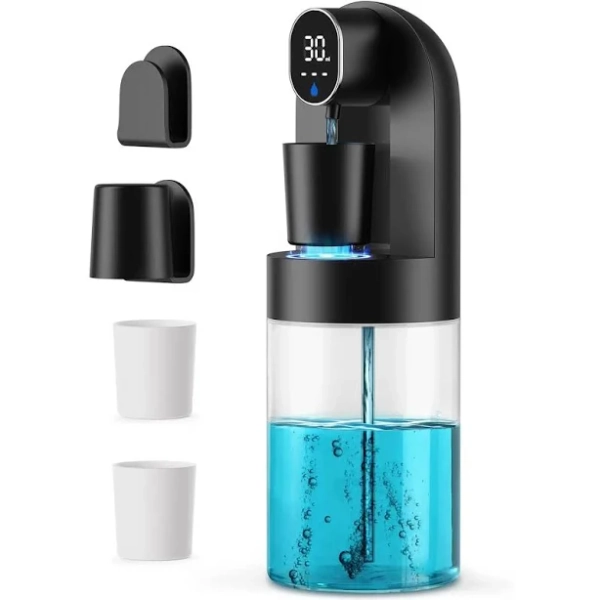 Automatic Mouthwash Dispenser for Bathroom, Bathroom Accessories 21.12 oz(600 ml) Touchless Smart Mouth Wash Dispenser with 4 Magnetic Cups &4
