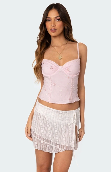 Victoria Embroidered Mesh Bra Top