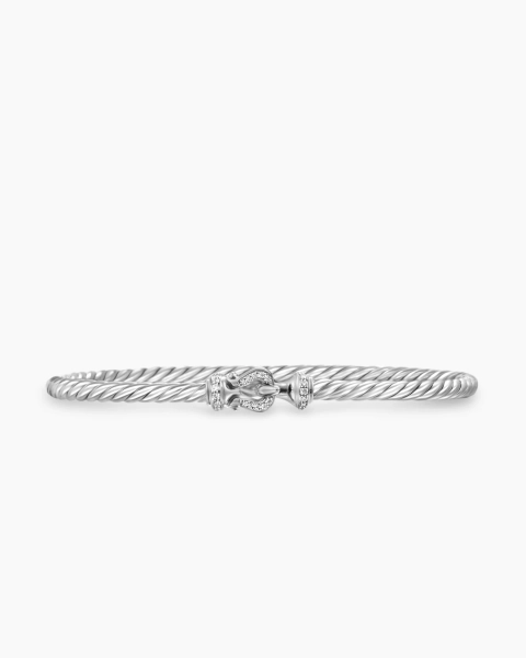 Buckle Classic Cable Bracelet in Sterling Silver with Diamonds, 3mm