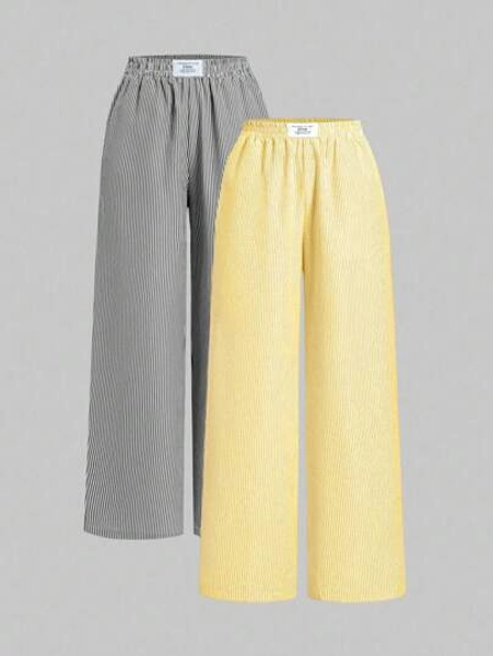 SHEIN EZwear Casual Multicolor Woven Straight Leg Pants With Letter Patch Details And Semi-Sheer Finish