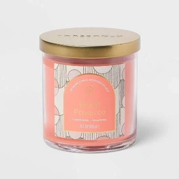 Threshold 2-Wick Lidded Glass Jar Candle Peach Prosecco 15.1oz