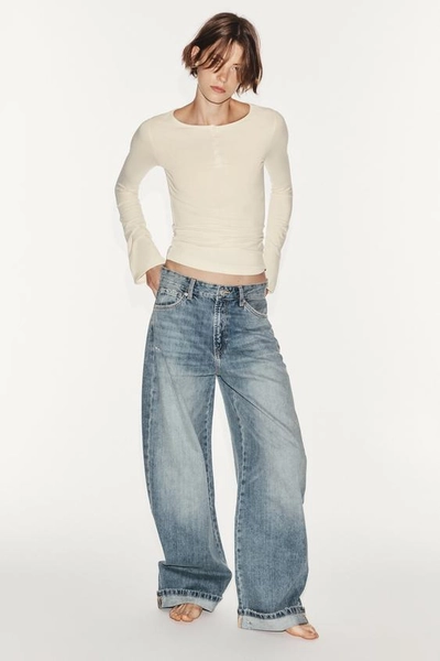 JEAN TRF BAGGY FOLDED TAILLE MI-HAUTE - Bleu clair - 32