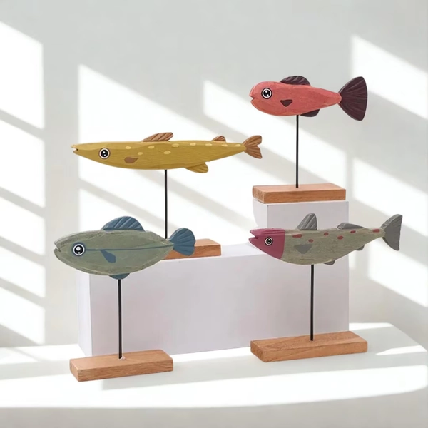 Colorful Wooden Fish Decor Mediterranean Coastal Nautical Sculpture Nordic Artisan Home Decoration Gift Beach House Table Ornament - Etsy Sweden