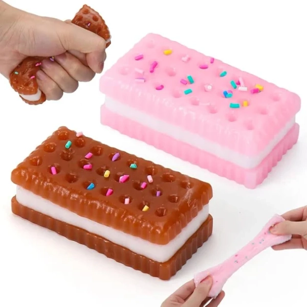 Silicone Stress Relief Squishy,2 PCS Cookie Sticky Taba Squishy Fidget Toys Adults,Ultra-Soft Squeeze Toys,Fun Silicone Enjoy Decompression Toy,Soft