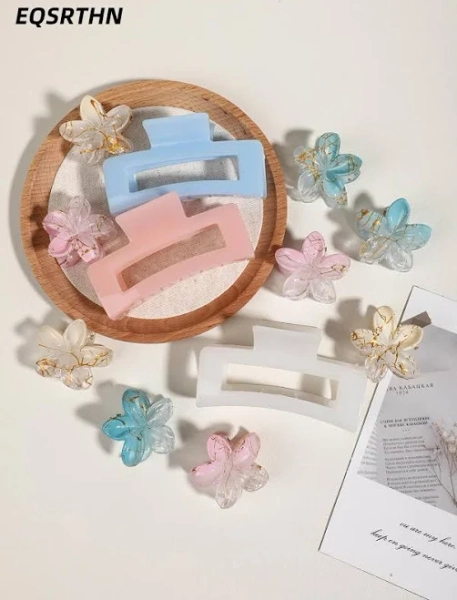 Korean Style Square Flower Hair Clip Set (12pcs)