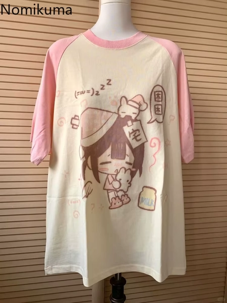 Cotton Woman T Shirts Japanese Camisetas Short Sleeve O-neck Cute Tees 2025 Ropa Mujer Cartoon Print Casual Summer T-shirt Tops - AliExpress 200000345