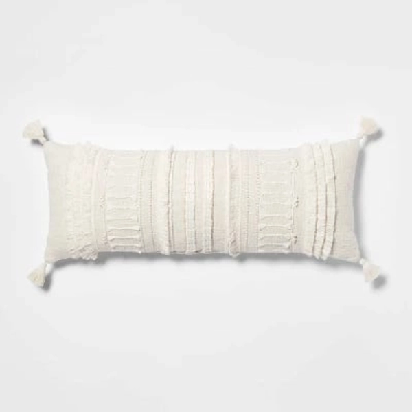 Oversized Oblong Woven Knotted Fringe Decorative Throw Pillow Natural - Threshold™: Cotton, Indoor Rectangle Accent Pillow