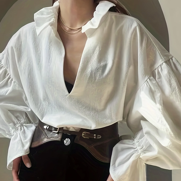 [Women's Puff Sleeve Shirt] BK0826007 Women's Shirt for Spring And Summer - Romantic Elegant Puff Sleeves with Ruffles - Outdoor Wear