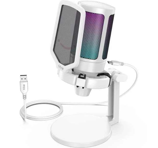 FIFINE AmpliGame USB Microphone with Volume Dial Mute Button & RGB for Streaming on PC/Laptop/PS4/5