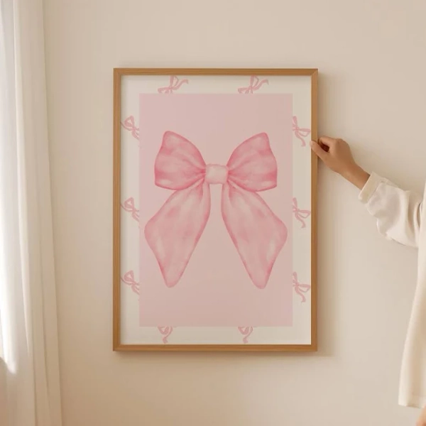 Light Pink Bow Poster- Cute girly Print for Aesthetic Coquette room decor, Pink Trendy Wall Art for preppy dopamine room Decor for Teens