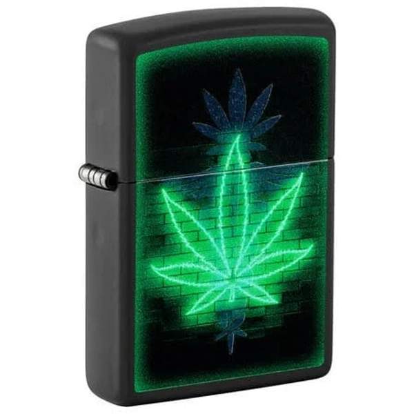 Zippo Lighter - Customized Engraved Message Windproof Glowing Leaf Design 46266, Green