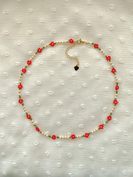 Eleanor Necklace | Delicate Poinsettia Flower Necklace | Dainty Seed Bead Choker