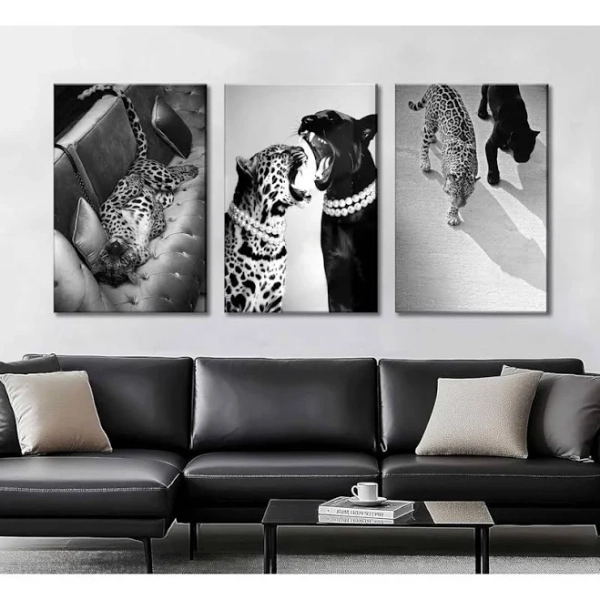 3 Pcs Black Cheetah Canvas Wall Art