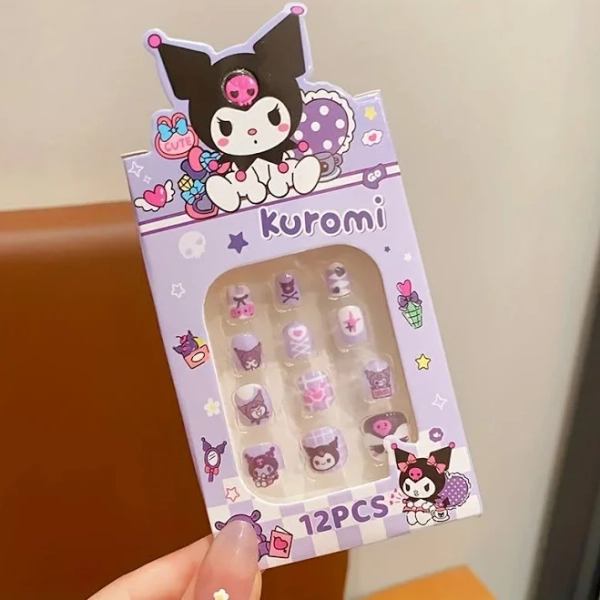 nails, Kids press on nails for girls, 12pcs Set of False Nail Stickers, Including Melody, Kurome, Kids nails press on, And Cute Removable Nail