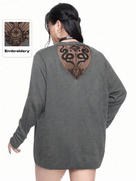 Plus Size Women Gothic Floral Snake Skin Print Mesh Patchwork Thin Cardigan/Winter