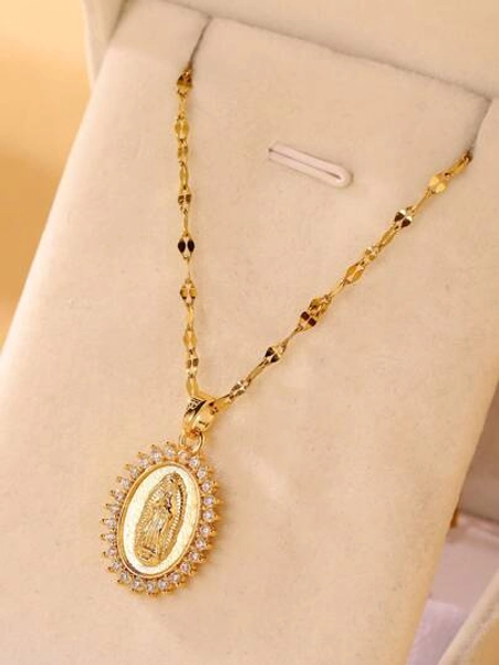 1pc Classic Stainless Steel Virgin Mary Pendant Necklace For Women Fashion Jewelry Anniversary Birthday Party Mother's Day Gifts