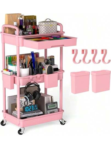 3 Tier Rolling Storage Cart With Drawers Rolling Utility Cart With Drawers,Room Decor,Bathroom Decor,Rolling Utility Cart Rolling Storage Organizer Tool For Kitchen,Bathroom,Living Room,Office Outdoor Decor