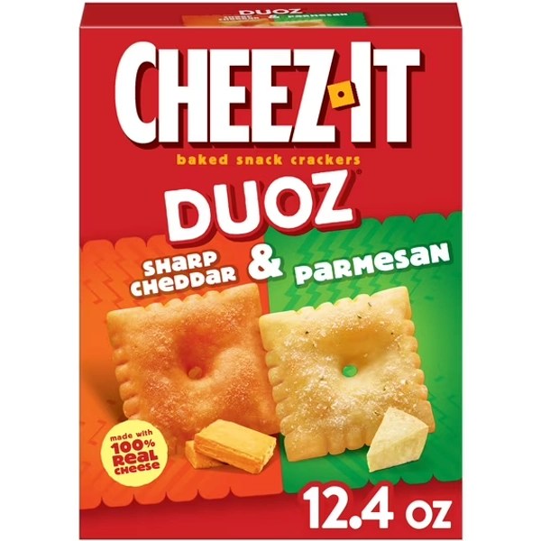 Cheez-It DUOZ Sharp Cheddar and Parmesan Baked Snack Crackers, Lunch Snacks, 12.4 oz