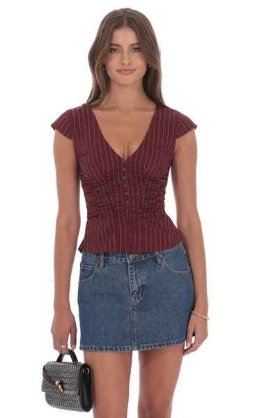 Striped Fitted Top in Maroon | LUCY IN THE SKY