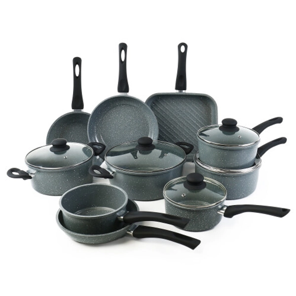 URBN-CHEF 10pc Forged Carbon Steel Marble Grey Pots Pans Frying Pan Cookware Set