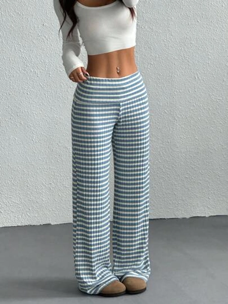SHEIN EZwear Women's Striped Minimalist Low Waist Pants, Casual For Daily Wear