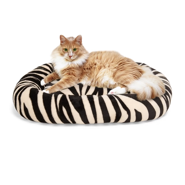 Petco Zebra Print Bolster Mat Cat Bed, 19" L x 16" W x 3.5" H, Small