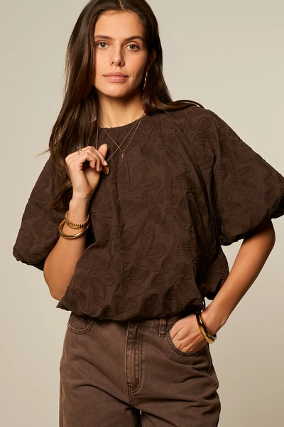 Bruine ballon top met embroidery | My Jewellery