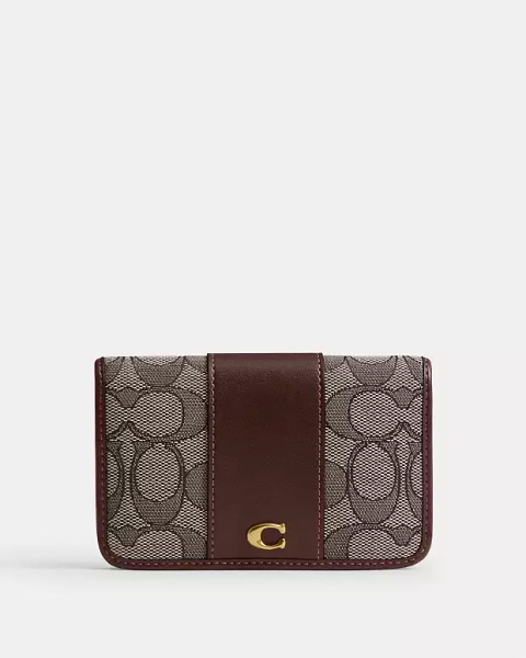 Brass/Oak Maple Essential Slim Card Case In Signature Jacquard