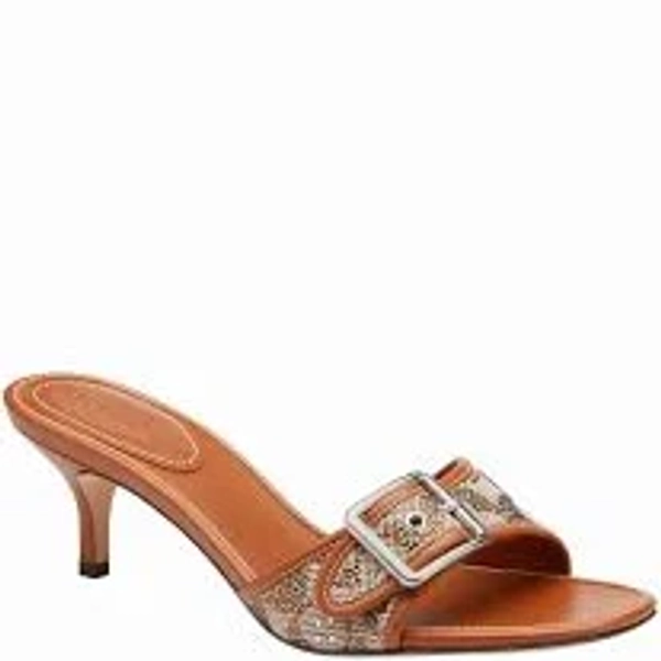 COACH Margot Limited Edition Crystal Signature Logo Jacquard Leather Buckle Slide Sandals