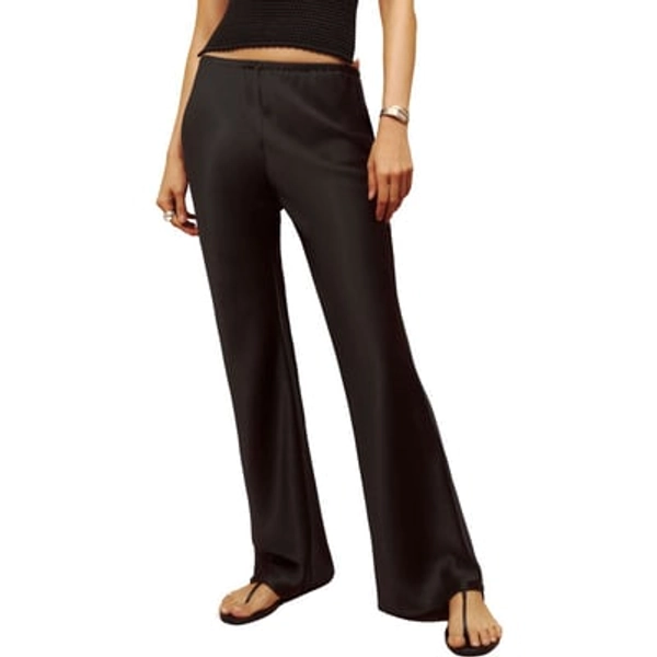 Reformation Gale High Waist Satin Pants in Black at Nordstrom, Size Large