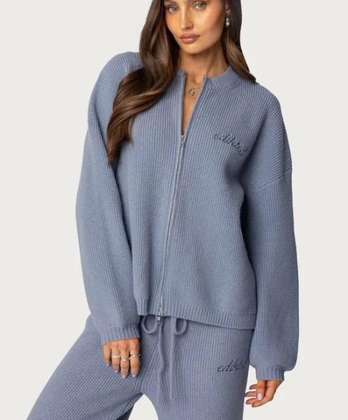 Edikted Women's Kris Ribbed Knit Zip Up Sweater