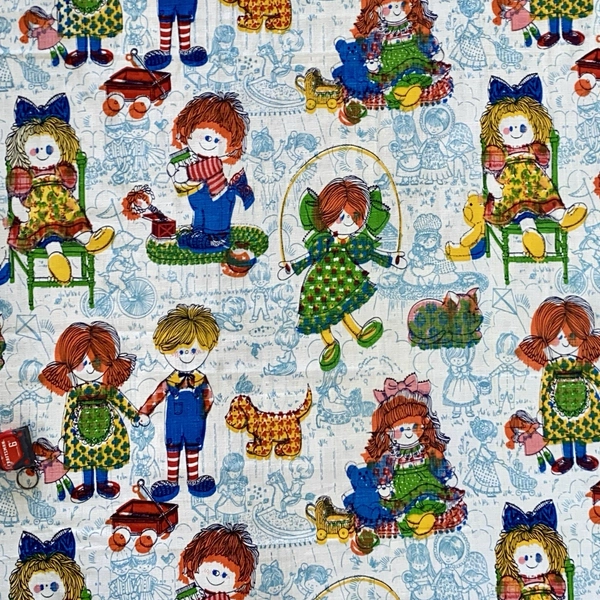70s Mop-Top Children Novelty Print Fabric - Rare Big Eye Children Fabric 43”x58”