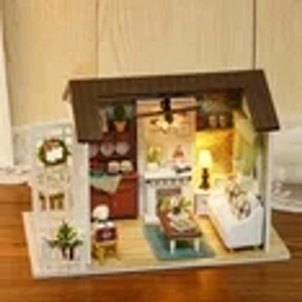 Sonew Kit de Jouet de Chalet, Kit de Maison Miniature de Chalet en Bois Bricolage Enfants Cadeaux Jouet Décoration de la Maison avec Couvercle Anti-Poussière