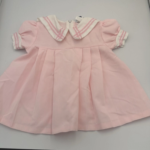 80s Vintage Baby Pink Sailor Dress Girls Size 12 Months - Made In The USA -