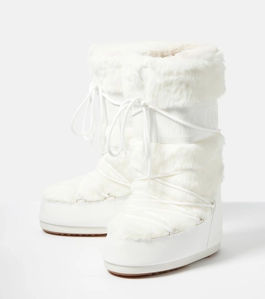 Moon Boot Icon Faux Fur-Trimmed Snow Boots - White - 30% Off | Editorialist | Moon boots, Pink nike shoes, Boots